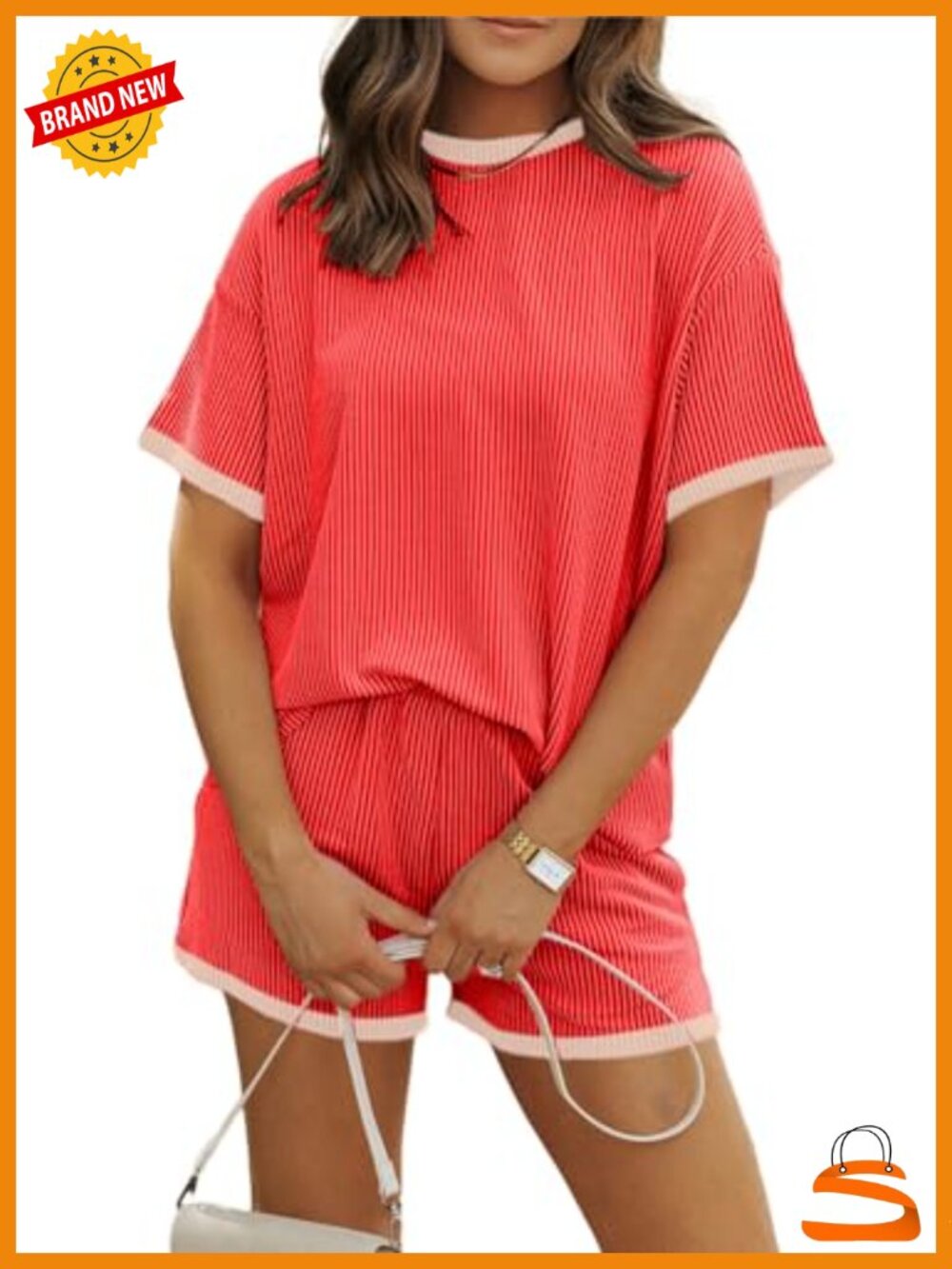 Women's 2 Piece Shorts Set Ribbed Knit Lounge Set Summer Casual